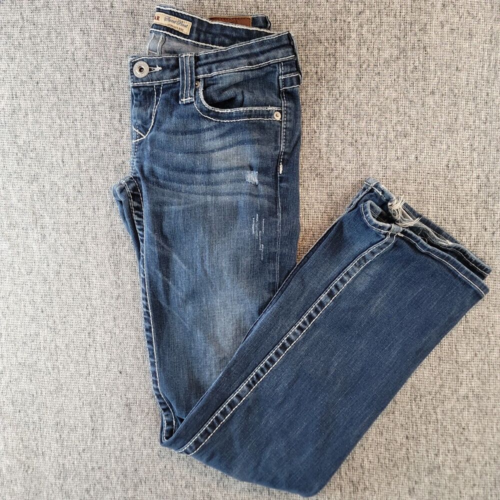 Big Star Jeans Womens 27L Long Ultra Low Rise Bootcut Distressed Medium Wash Y2K
